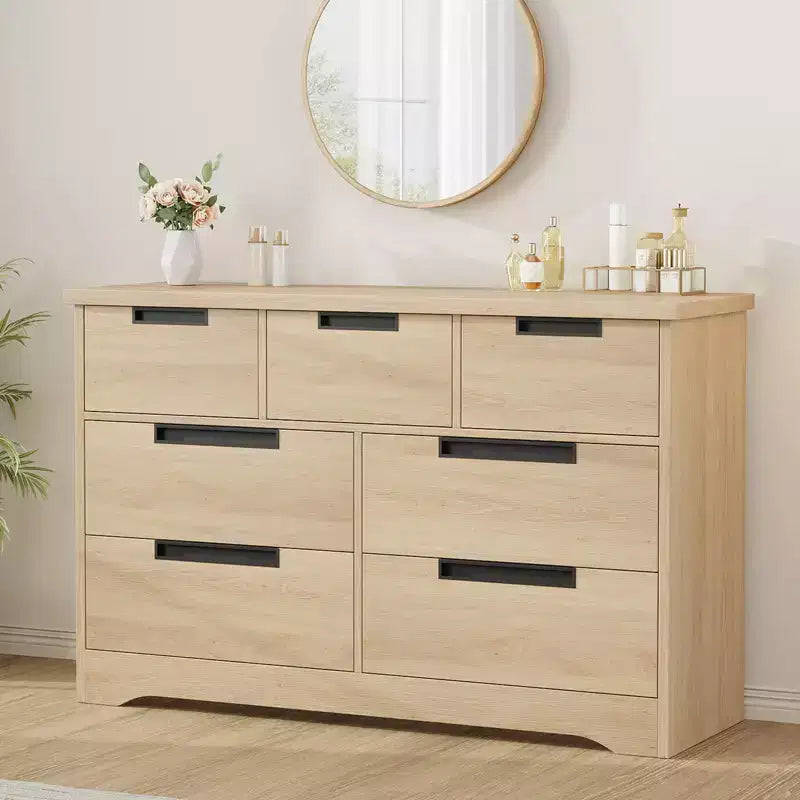 7 Drawer Dresser for Bedroom, Natural Modern Double Dresser Organizer with  Embedded Handles Design, Wooden Chest of Drawers for Living Room