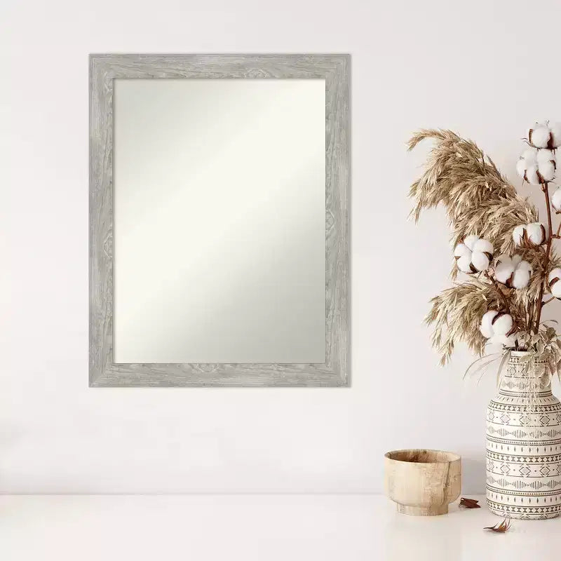 Gray Wash Narrow Framed Rectangle Wall Mirror, Single