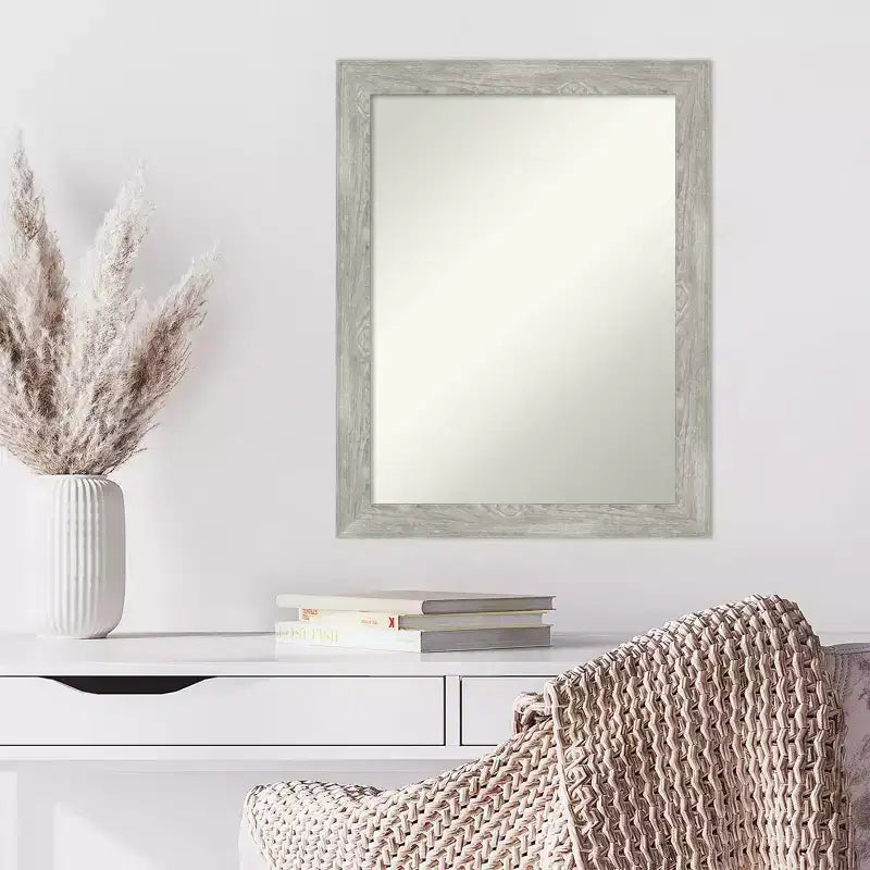 Gray Wash Narrow Framed Rectangle Wall Mirror, Single
