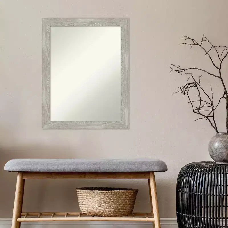 Gray Wash Narrow Framed Rectangle Wall Mirror, Single