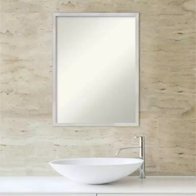 Silver Rectangular Wood Frame Wall Mirror, Single, 19.5" x 25.5"