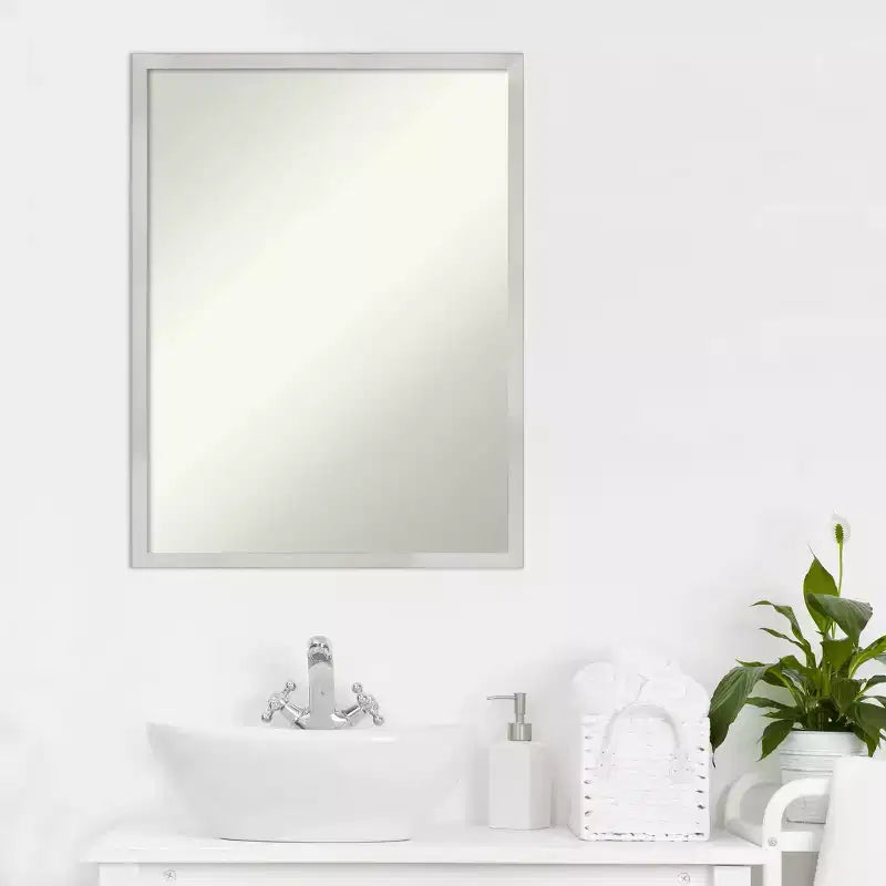 Silver Rectangular Wood Frame Wall Mirror, Single, 19.5" x 25.5"