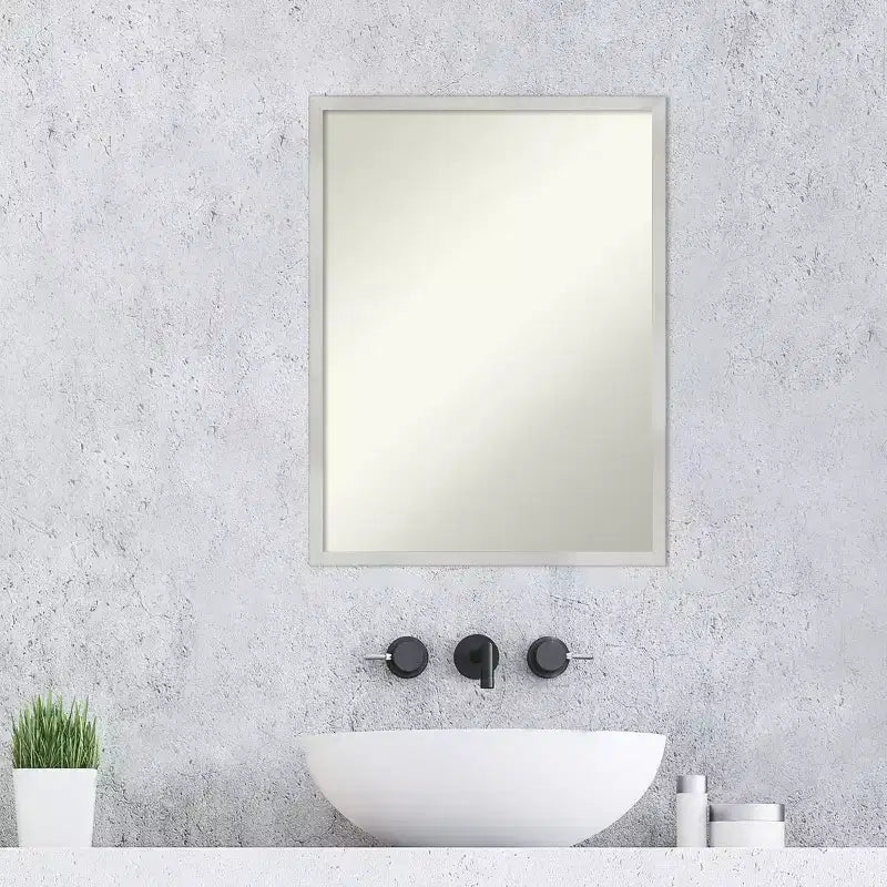Silver Rectangular Wood Frame Wall Mirror, Single, 19.5" x 25.5"