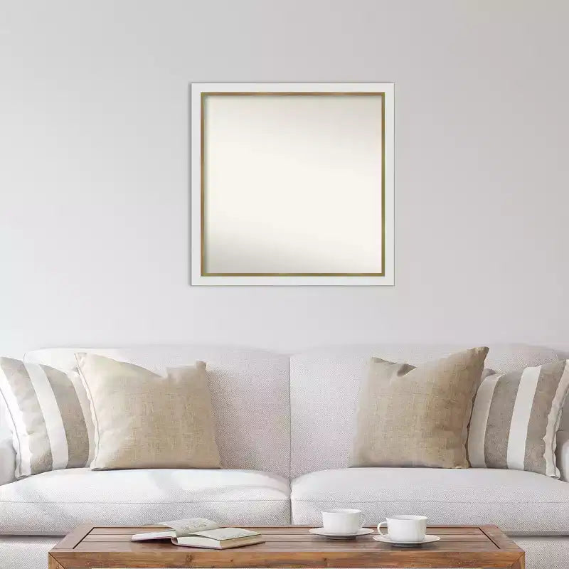 29" x 29" Square Wall Mirror – White & Gold Narrow Frame, Single