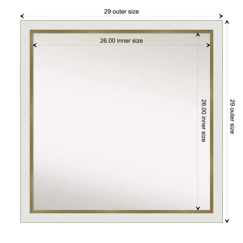 29" x 29" Square Wall Mirror – White & Gold Narrow Frame, Single