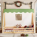 Okak Twin/Full House-Shaped Floor Canopy Beds with Tent & Light Decor,Solid Wood Bed Frame for Kids,Teens,No Spring Box Needed