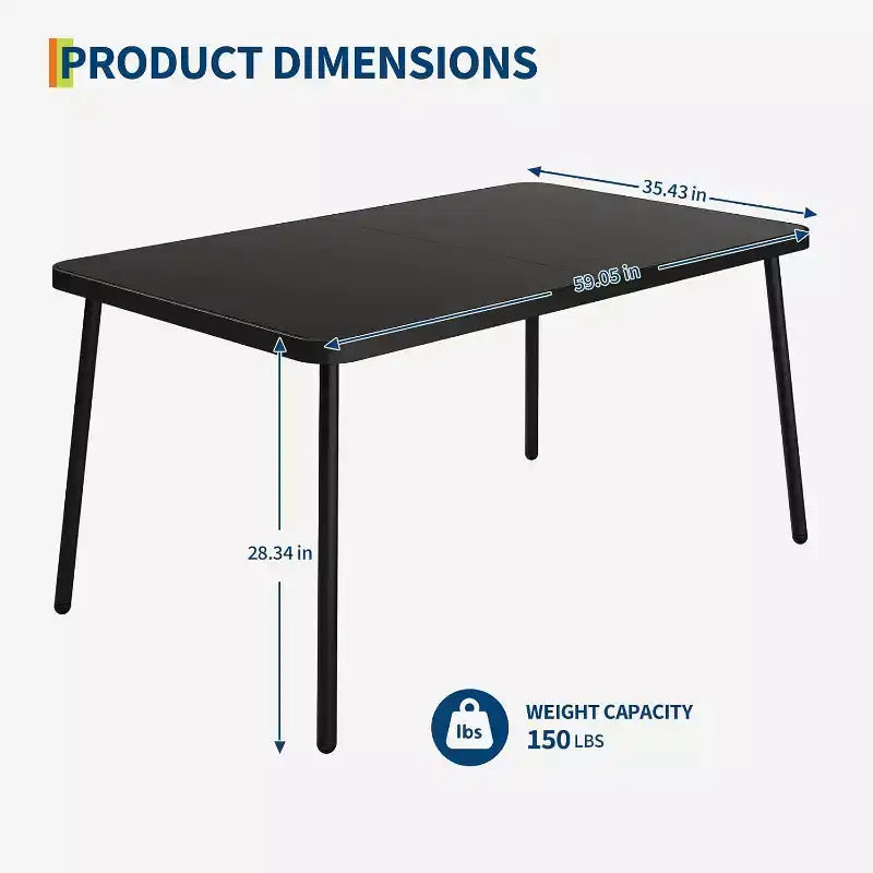 Black Square Wood Dining Table, Seats up to 6