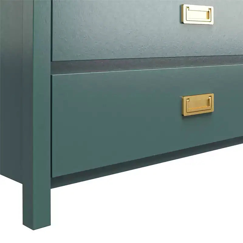 Dark Green 5-Drawer Dresser with Gold Handles