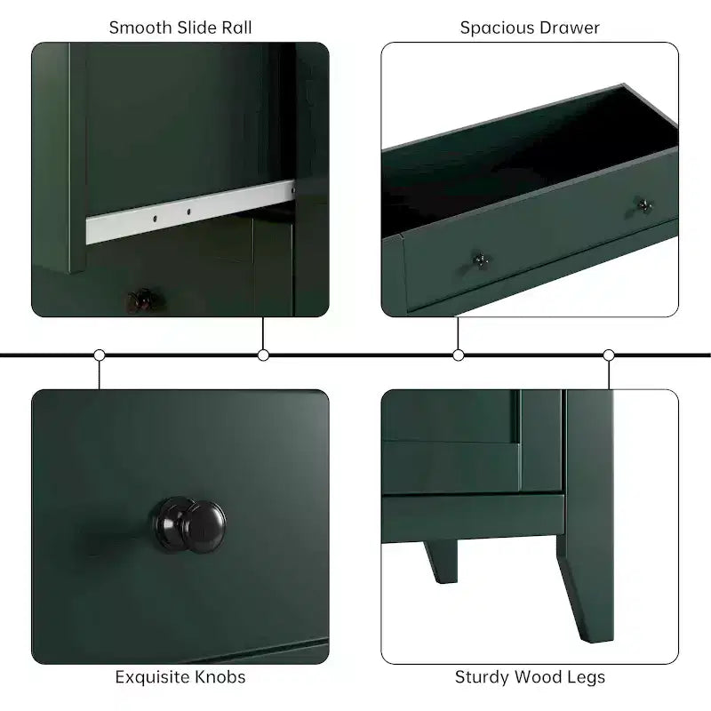 Green 5-Drawer Tall Dresser with Metal Knobs, MDF, 1-Person