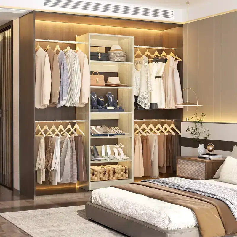 Besiost Closet Organizer with Extendable Hanging Rod, Walk-In Closet System Wardrobe with Adjustable Shelves