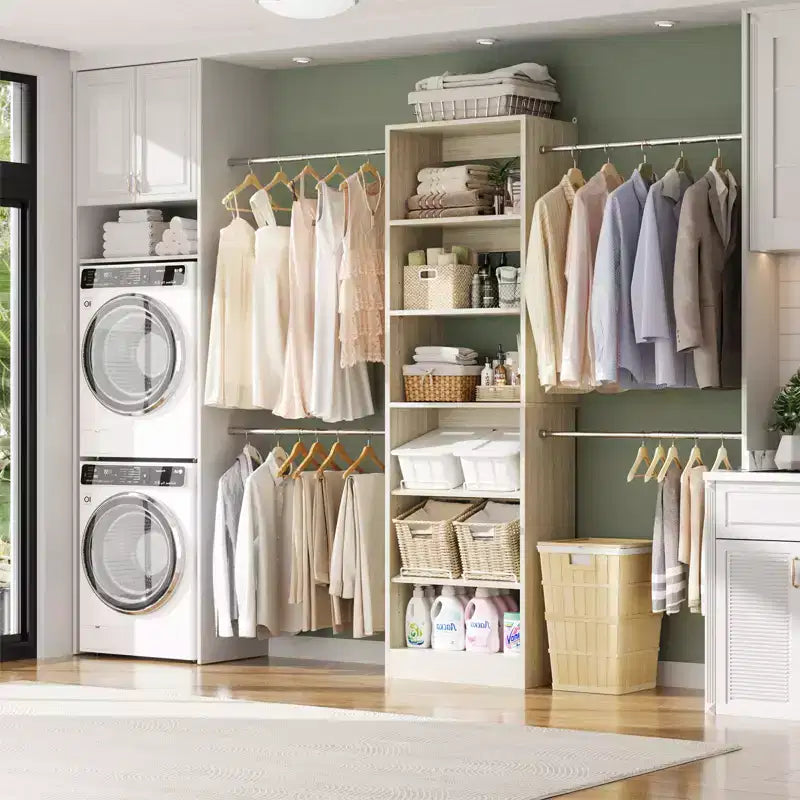 White Modular Walk-In Closet System with Hanging Rods & Shelves, Single-Person
