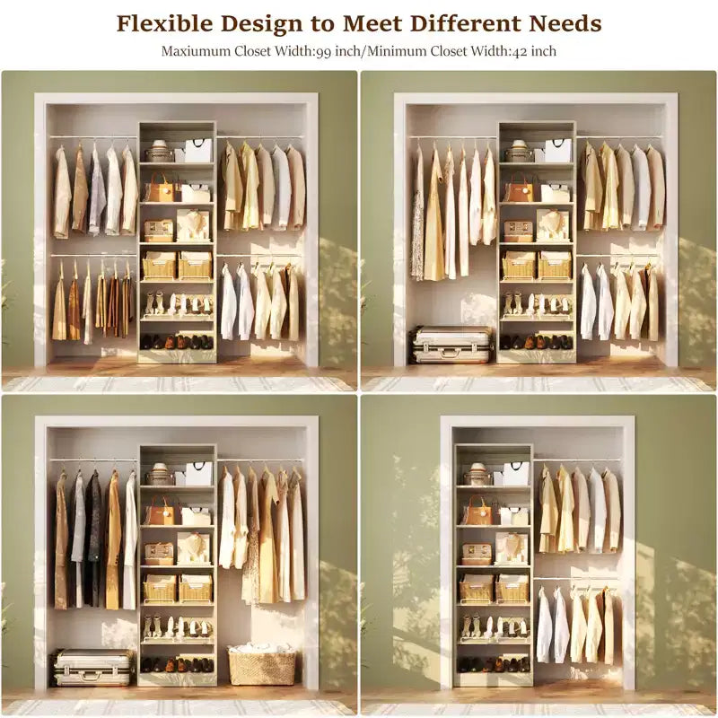 White Modular Walk-In Closet System with Hanging Rods & Shelves, Single-Person