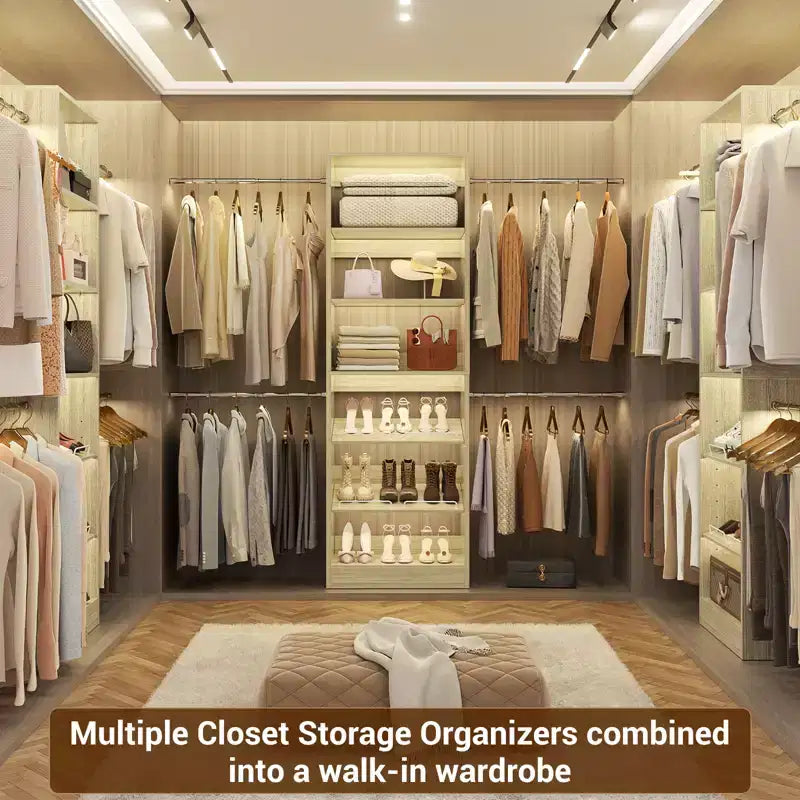 White Modular Walk-In Closet System with Hanging Rods & Shelves, Single-Person