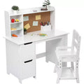 Kids Desk, Study Desk and Chair Set for Boys and Girl, Wooden Kids Writing Table with Bookshelf, Bulletin Board, and Cabinets for Ages 3-8