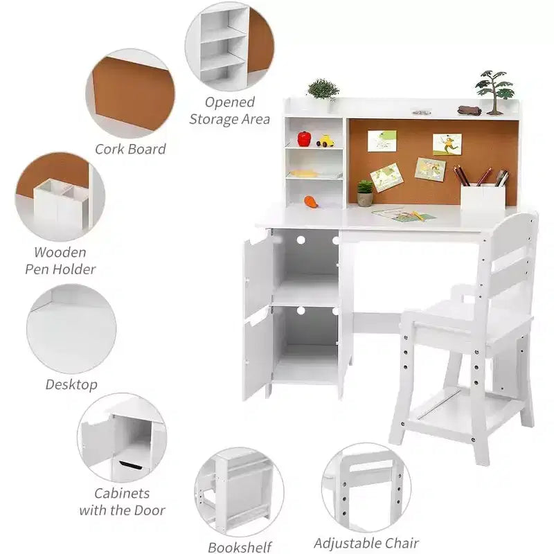 Brown Wooden Kids Desk & Chair Set, 1-Child, Ages 3–8