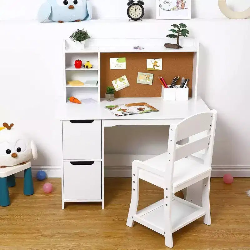 Brown Wooden Kids Desk & Chair Set, 1-Child, Ages 3–8