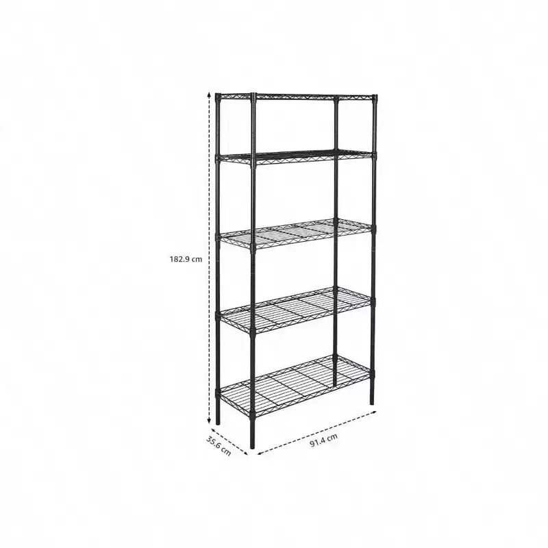 Black 5-Shelf Steel Wire Rack – Adjustable, 1-Person Assembly