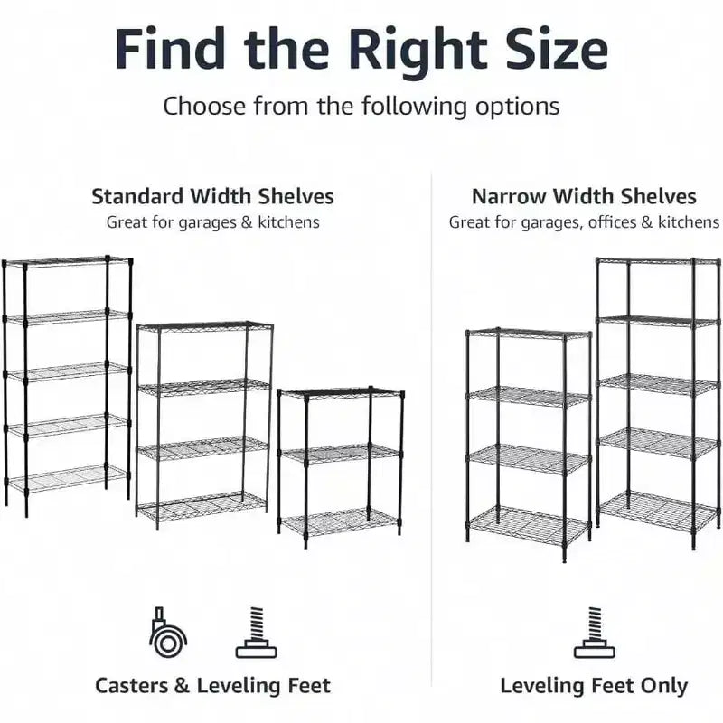 Black 5-Shelf Steel Wire Rack – Adjustable, 1-Person Assembly