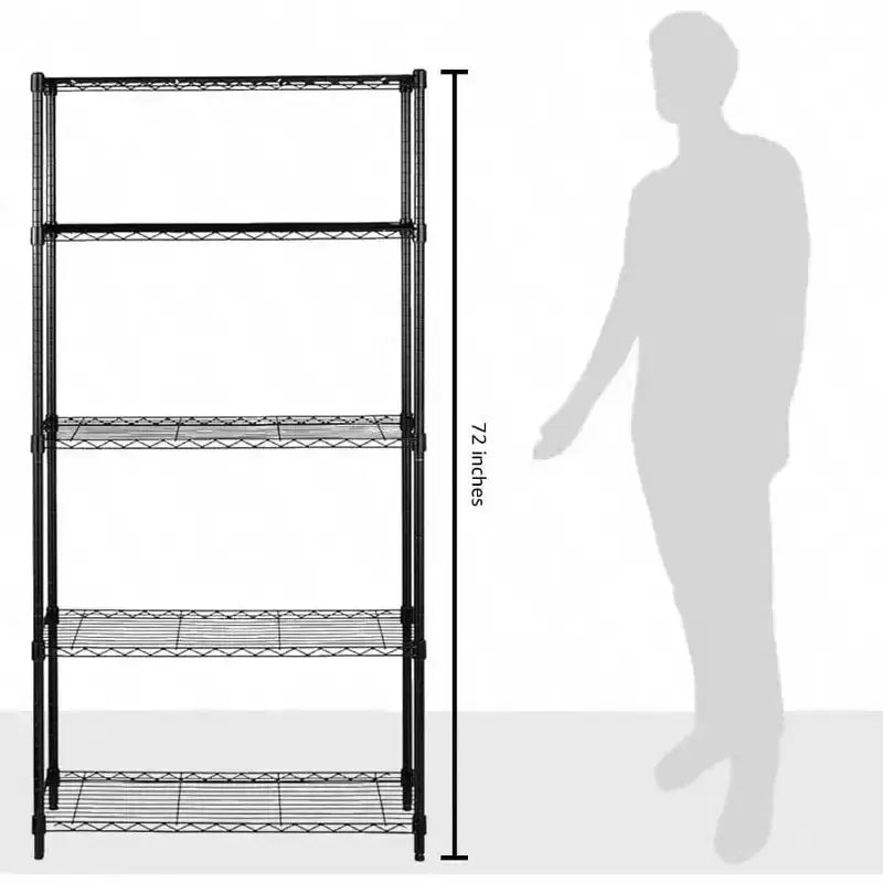 Black 5-Shelf Steel Wire Rack – Adjustable, 1-Person Assembly