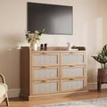 COZONY Rattan 6-Drawer Dresser with Spacious Top, Farmhouse Style Wood Storage Cabinet for Bedroom, Living Room or Entryway