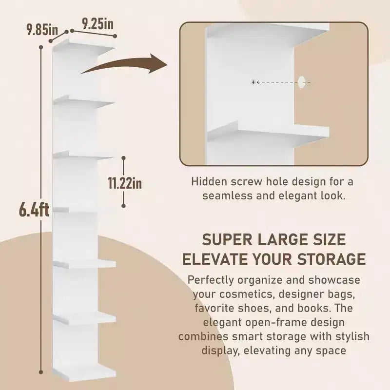 White 7-Tier Floating Wall Shelf, Single