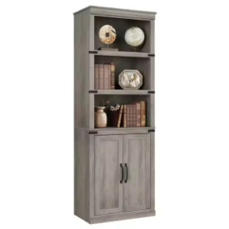 Antique White / Gray Retro 2-Door Bookcase (1-Person)