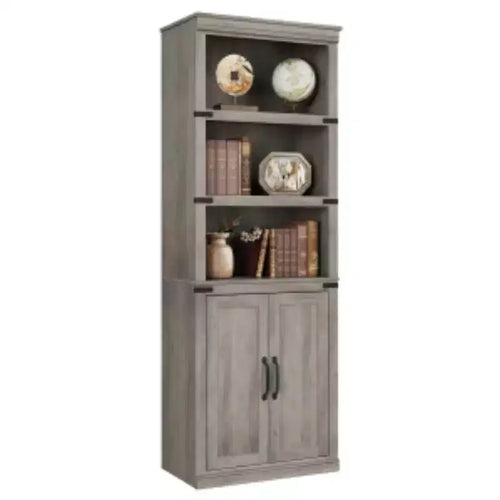 Antique White / Gray Retro 2-Door Bookcase (1-Person)