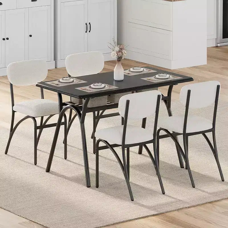 Gray & Off-White Boucle Armless Dining Chair, Set of 4 (Seats 4)