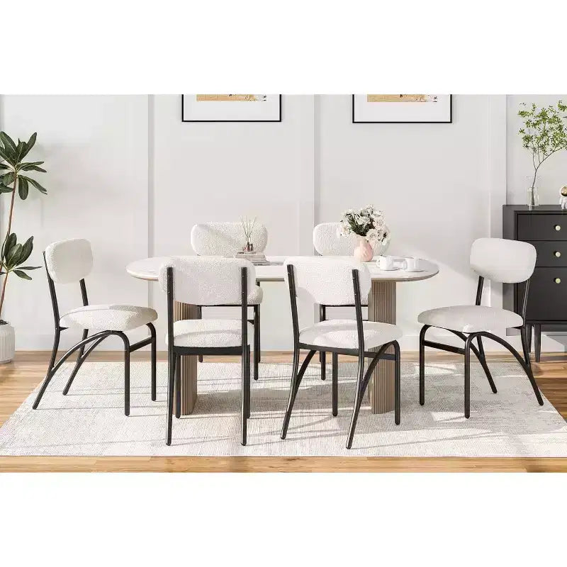 Gray & Off-White Boucle Armless Dining Chair, Set of 4 (Seats 4)