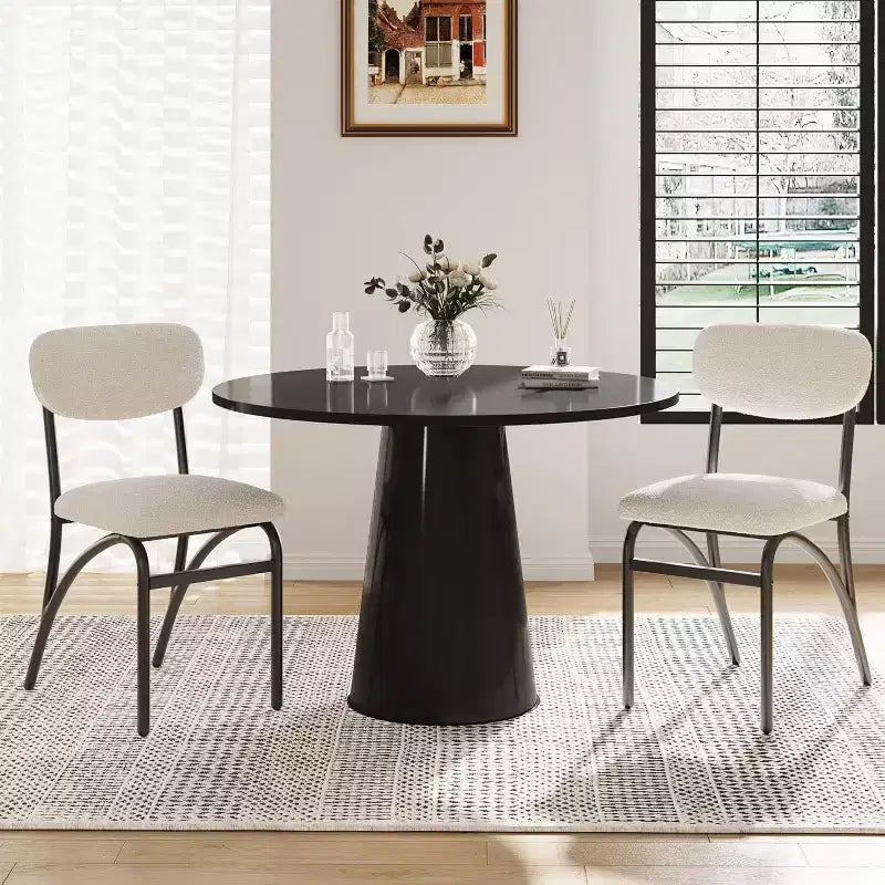 Gray & Off-White Boucle Armless Dining Chair, Set of 4 (Seats 4)