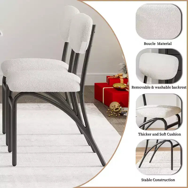 Gray & Off-White Boucle Armless Dining Chair, Set of 4 (Seats 4)