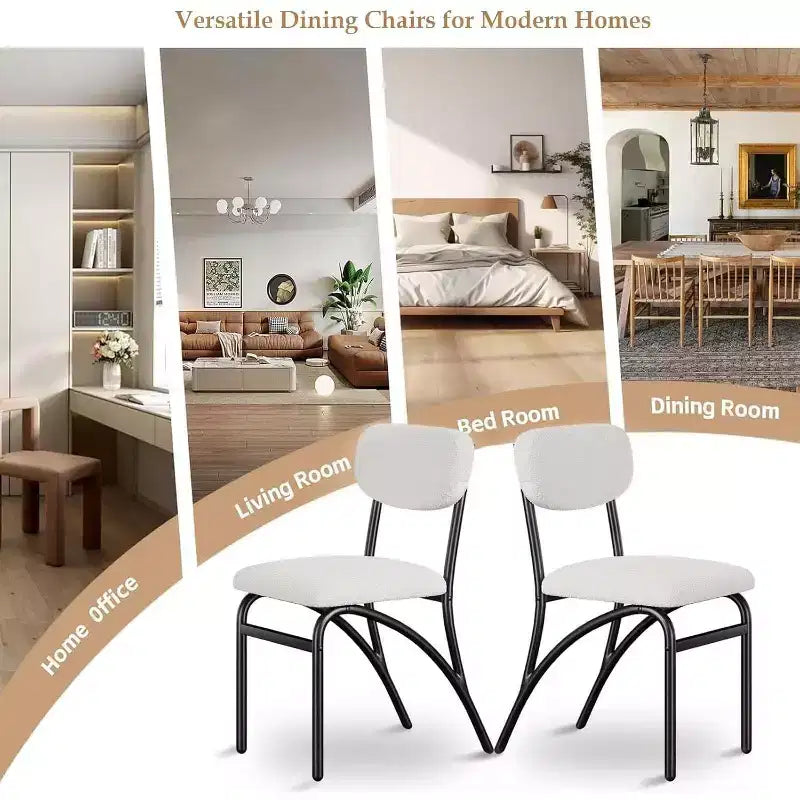 Gray & Off-White Boucle Armless Dining Chair, Set of 4 (Seats 4)