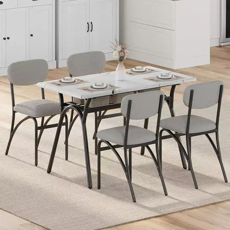 Gray & Off-White Boucle Armless Dining Chair, Set of 4 (Seats 4)