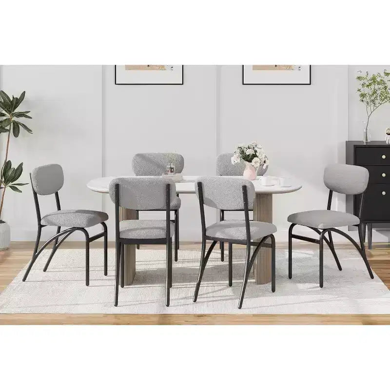 Gray & Off-White Boucle Armless Dining Chair, Set of 4 (Seats 4)