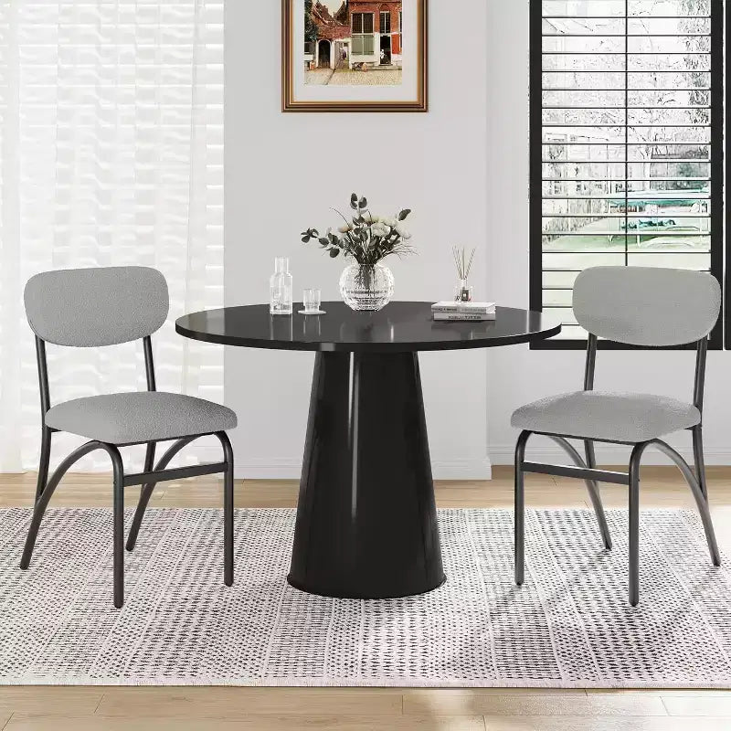 Gray & Off-White Boucle Armless Dining Chair, Set of 4 (Seats 4)
