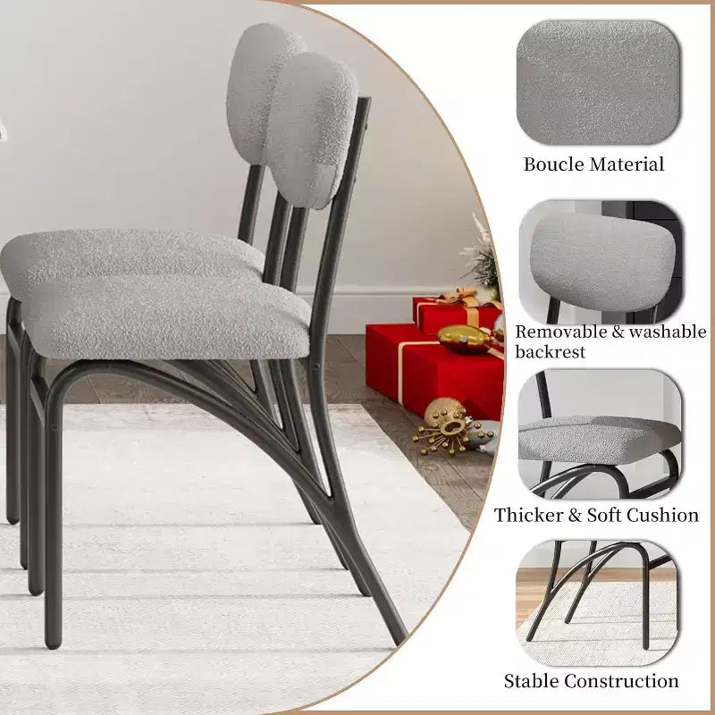 Gray & Off-White Boucle Armless Dining Chair, Set of 4 (Seats 4)