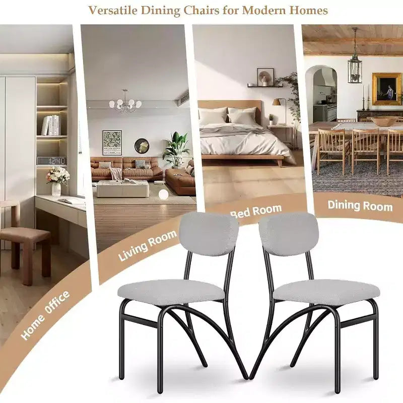 Gray & Off-White Boucle Armless Dining Chair, Set of 4 (Seats 4)