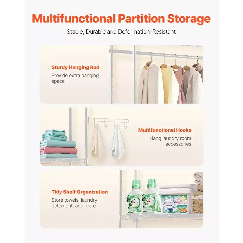 White 6-Tier Over Washer & Dryer Storage Shelf with Hanger Rod & Hooks, Single Use