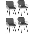Set of 4 Patio Dining Chairs, Black Metal Frame & White Hand-Woven Rattan with Cushion for Porch, Deck, Backyard, Balcony