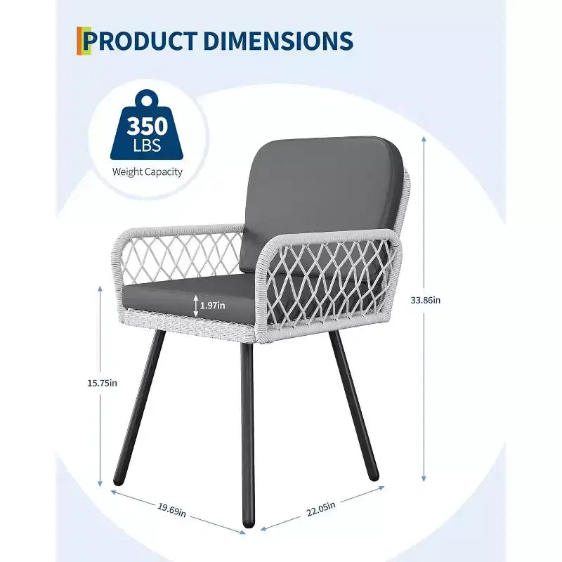 White & Black Rattan Patio Dining Chairs, Set of 4
