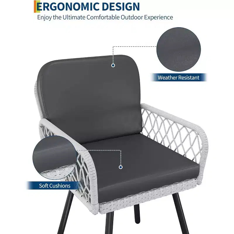 White & Black Rattan Patio Dining Chairs, Set of 4