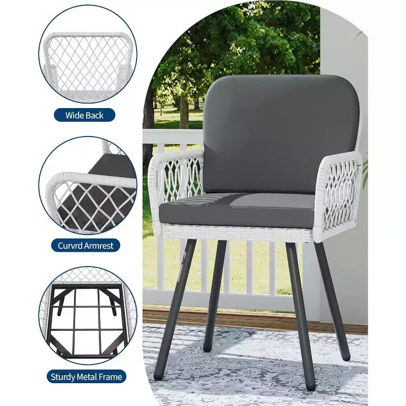 White & Black Rattan Patio Dining Chairs, Set of 4