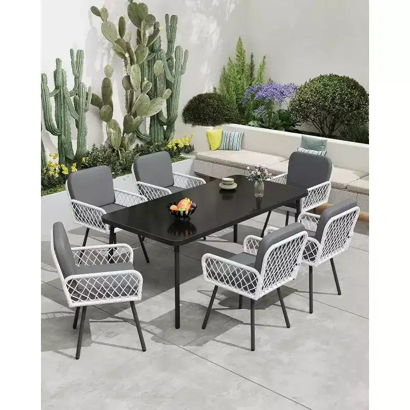 White & Black Rattan Patio Dining Chairs, Set of 4