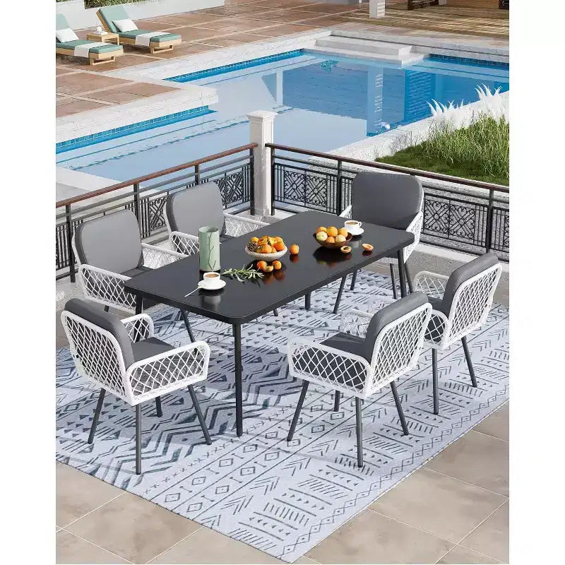 White & Black Rattan Patio Dining Chairs, Set of 4
