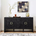 Black / Walnut Mid-Century Sideboard Buffet Cabinet with Geometric Doors, 4-Door Storage Console