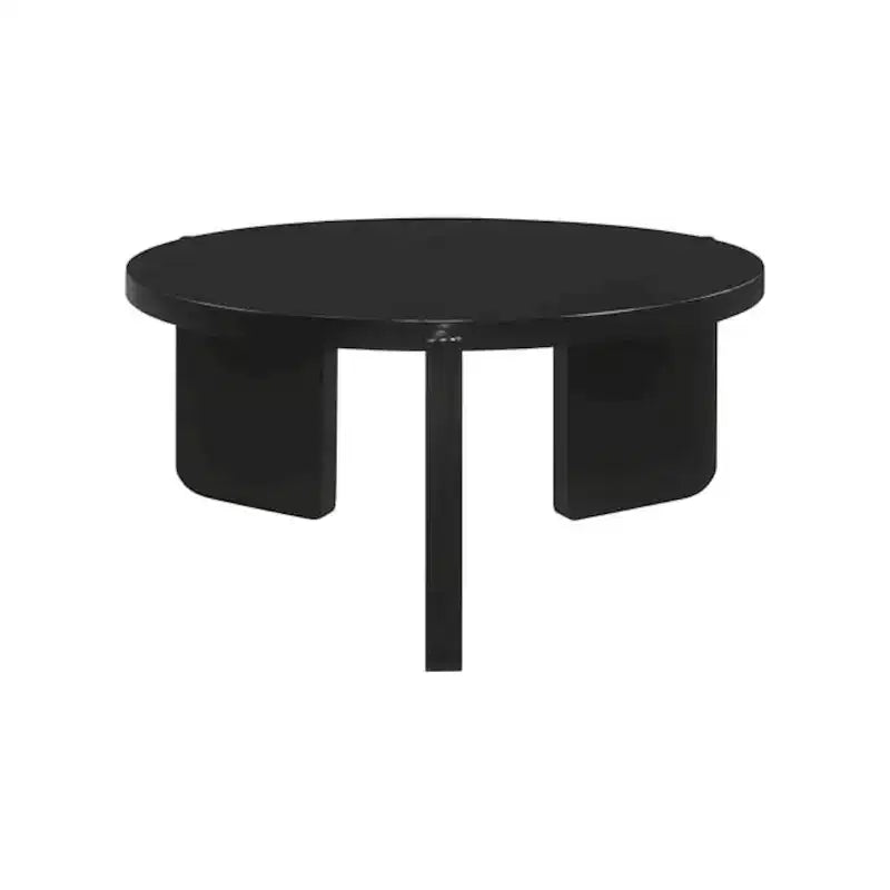 Black Round 2-Piece Solid Wood Coffee & End Table Set
