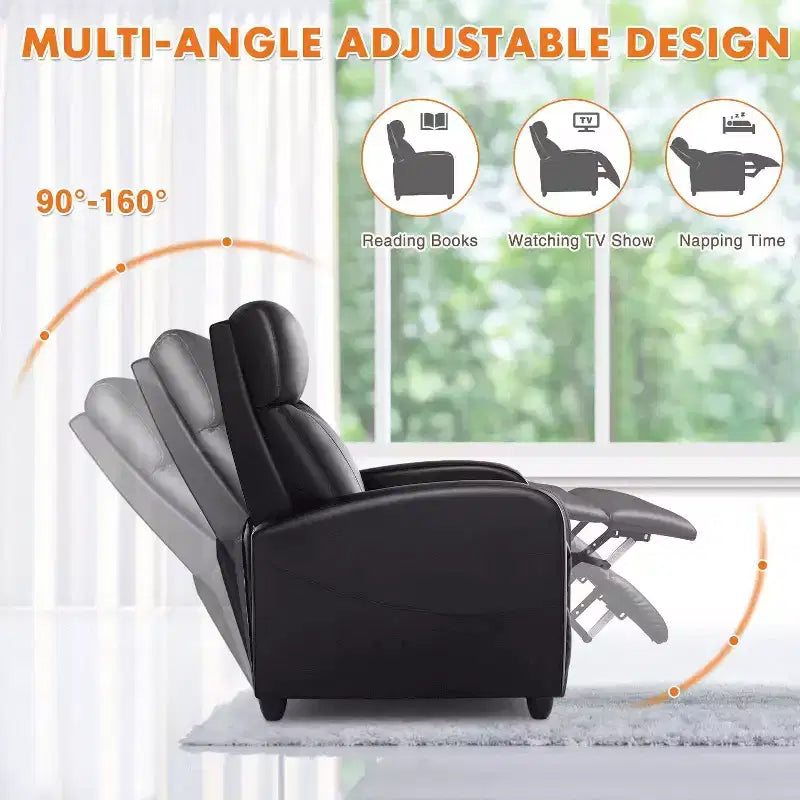 Black / Gray Winback Manual Recliner Chair, Single Seat