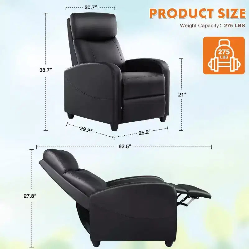 Black / Gray Winback Manual Recliner Chair, Single Seat