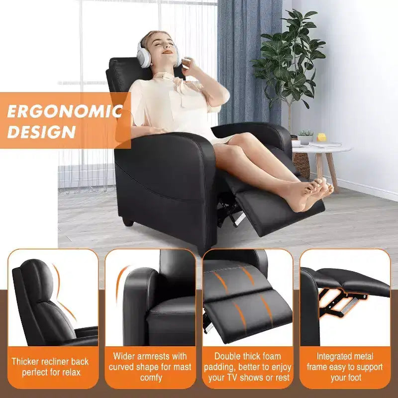 Black / Gray Winback Manual Recliner Chair, Single Seat