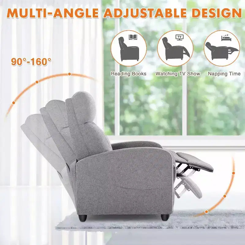 Black / Gray Winback Manual Recliner Chair, Single Seat